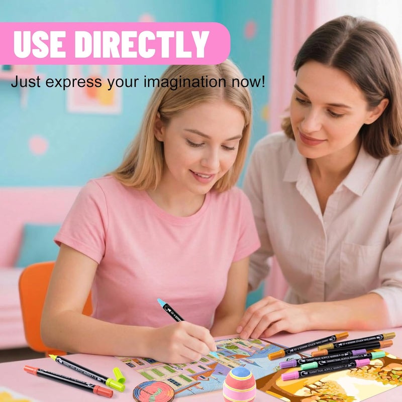 TANMIT 26 Colors Acrylic Paint Markers, Dual Tip Acrylic Paint Pens for Rock Painting, Black Paper, Wood, Canvas, Stone, Glass, Ceramic, DIY Crafts Making Art Supplies - Image 4